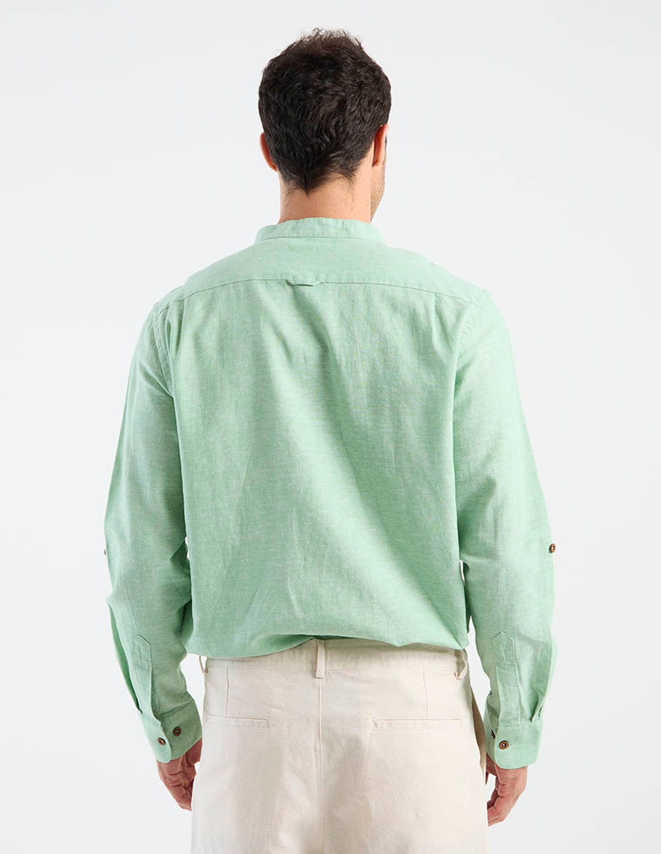 Camisa casual de algodón y lino manga larga para hombre 11