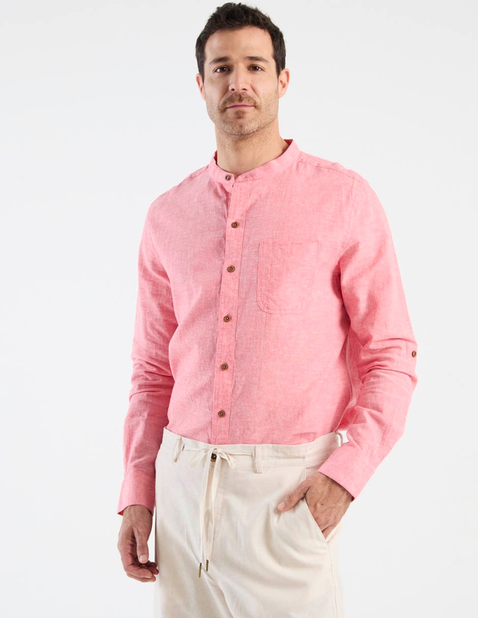 Camisa casual Costavana de algodón y lino manga larga para hombre