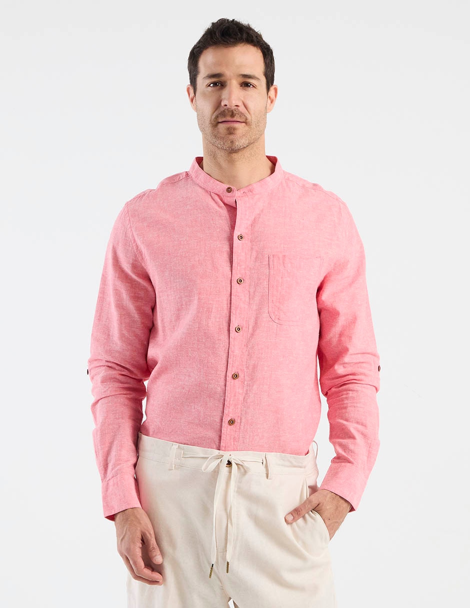 Camisa casual Costavana de algodón y lino manga larga para hombre