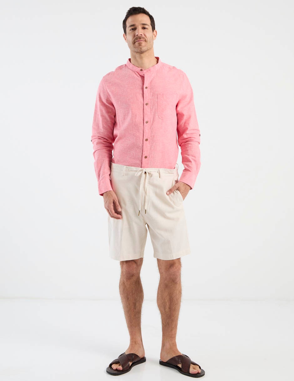 Camisa casual Costavana de algodón y lino manga larga para hombre