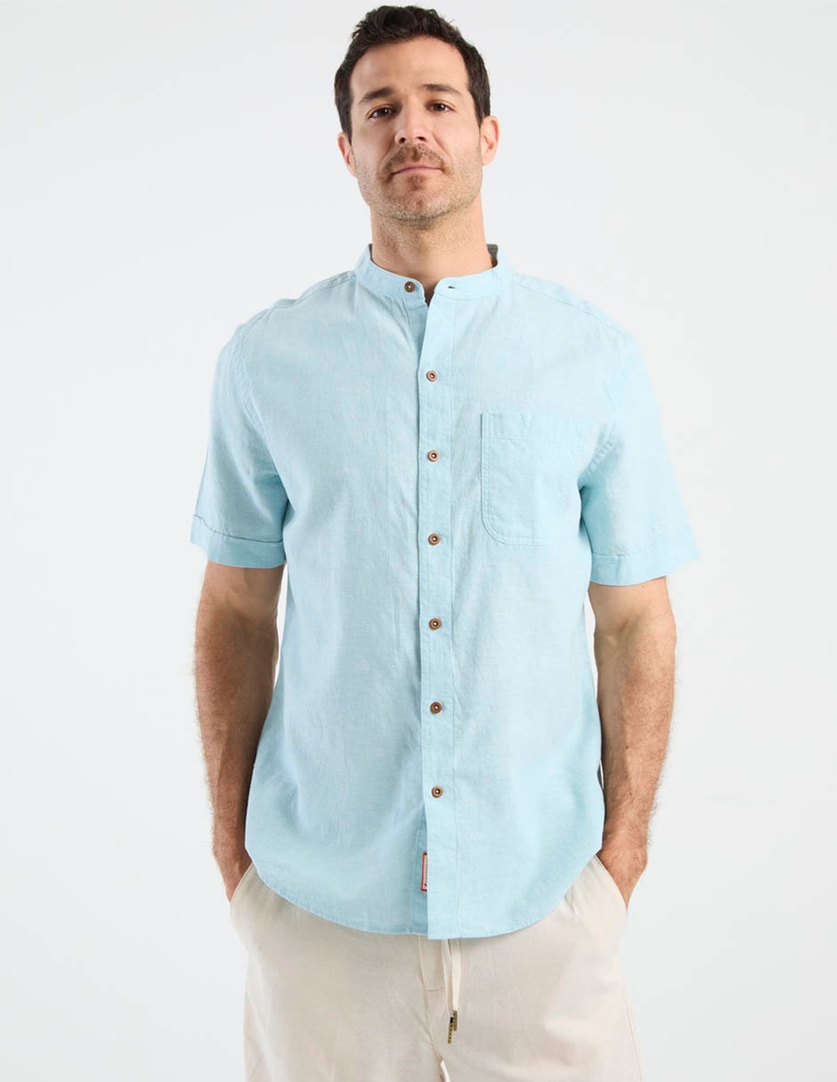 Camisa casual de algodón y lino manga corta para hombre 1