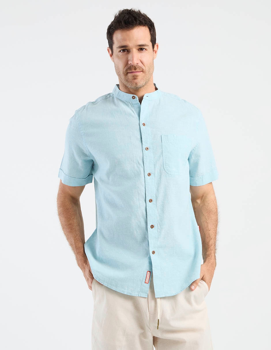 Camisa casual de algodón y lino manga corta para hombre 7