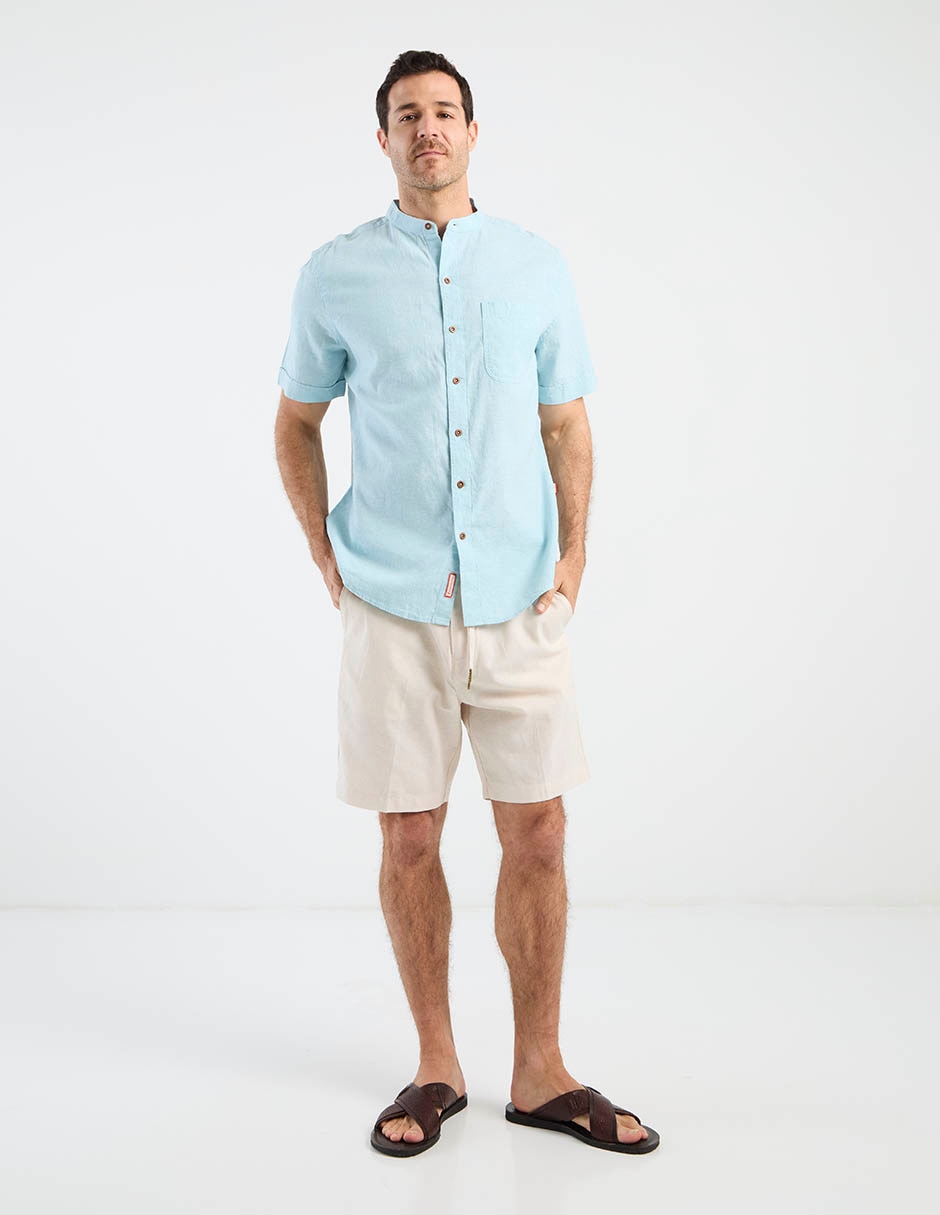 Camisa casual de algodón y lino manga corta para hombre 8