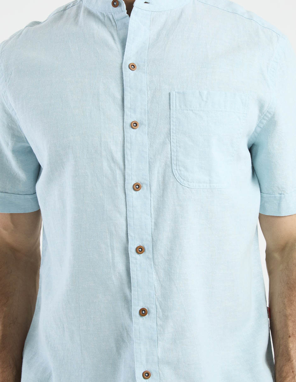 Camisa casual de algodón y lino manga corta para hombre 9