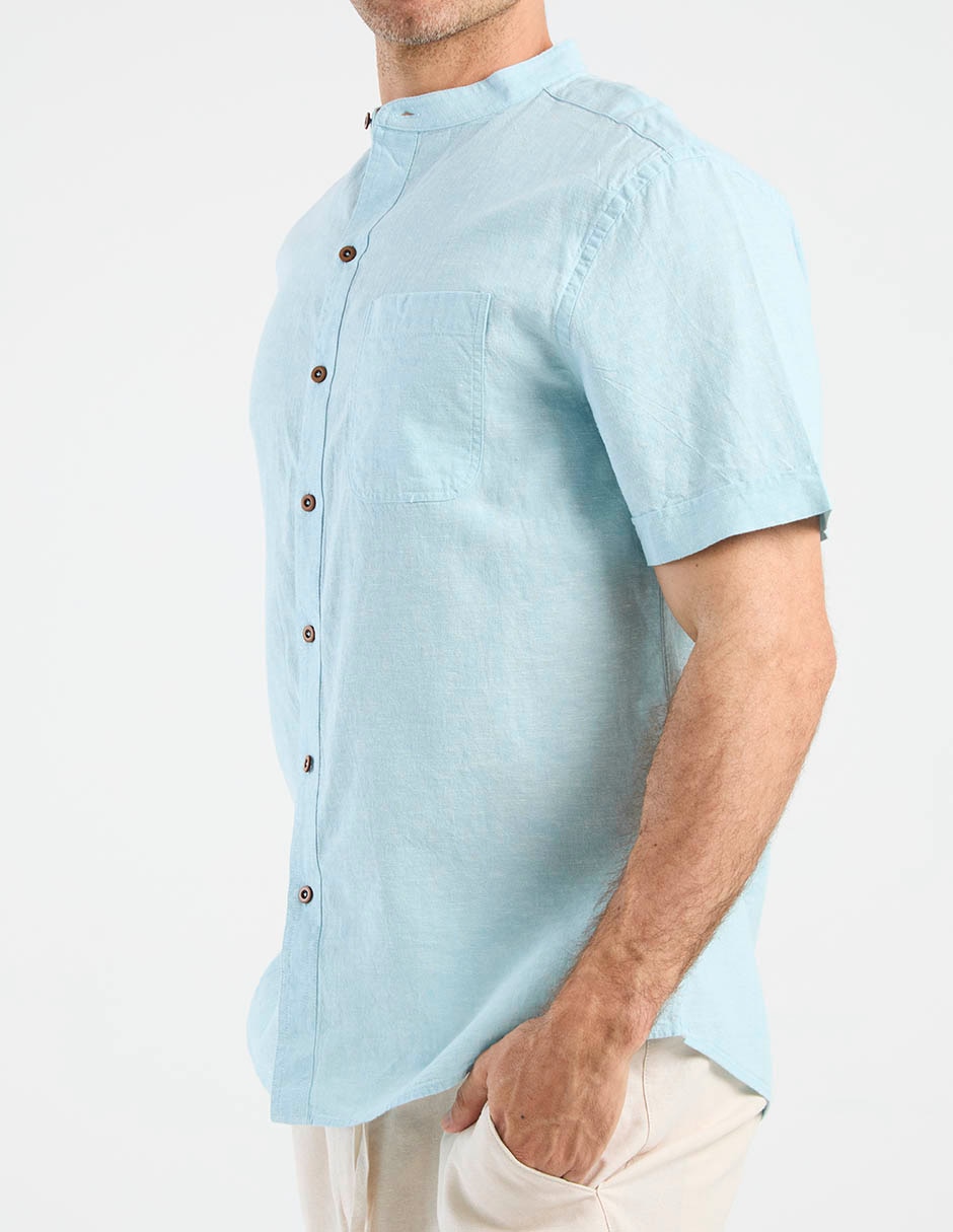 Camisa casual de algodón y lino manga corta para hombre 10