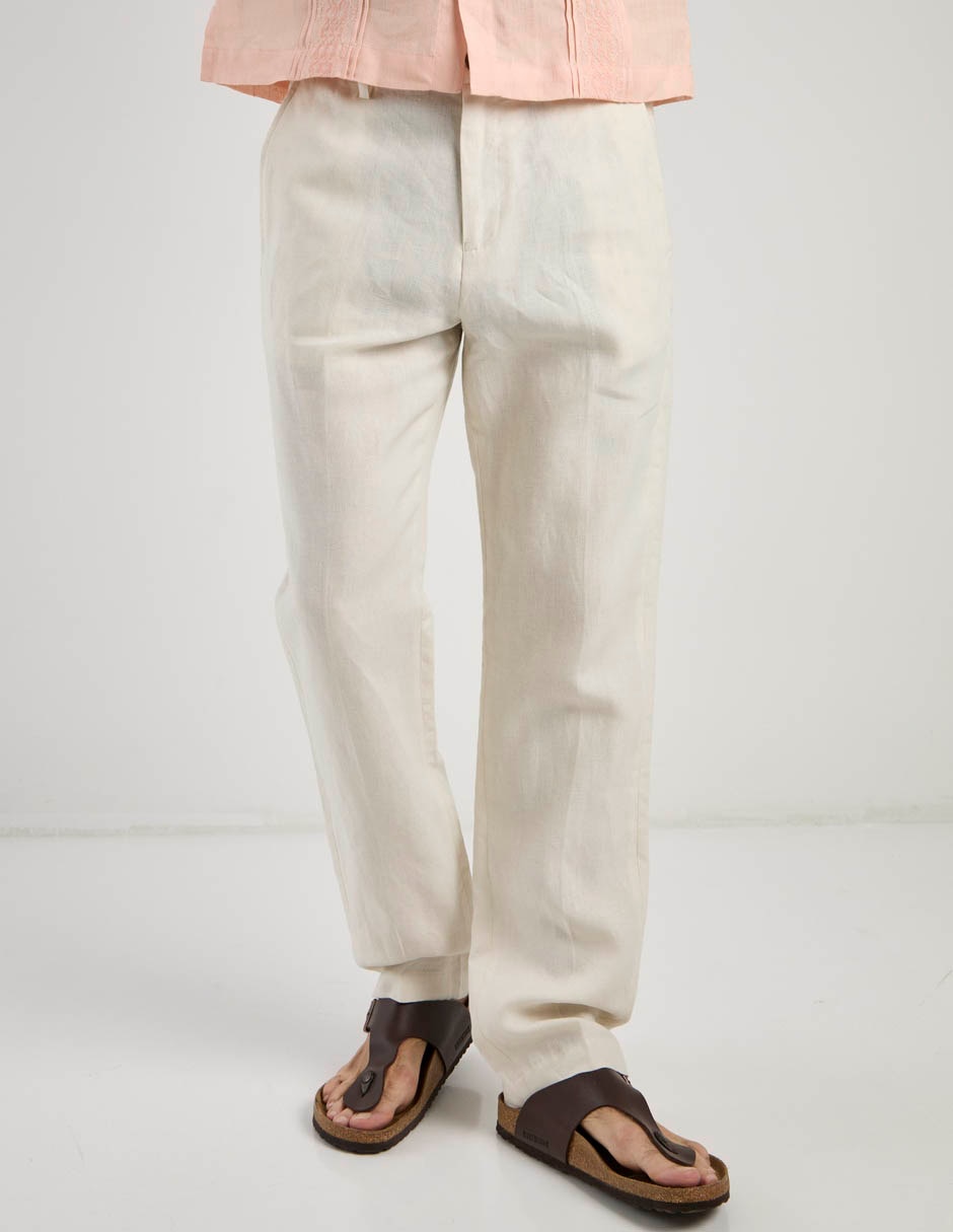 Pantalón chino slim de lino para hombre