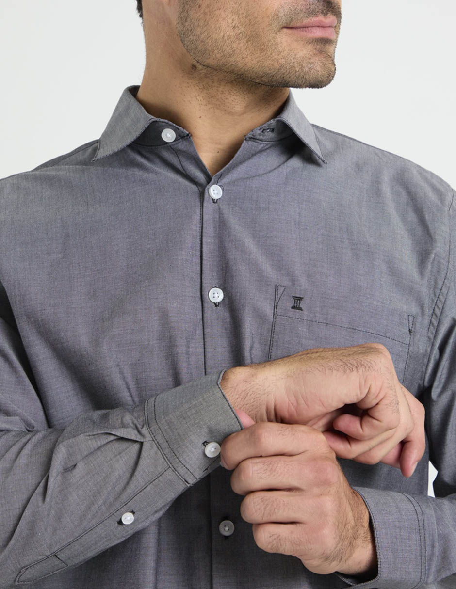 Camisa casual de algodón y poliéster manga larga para hombre 4