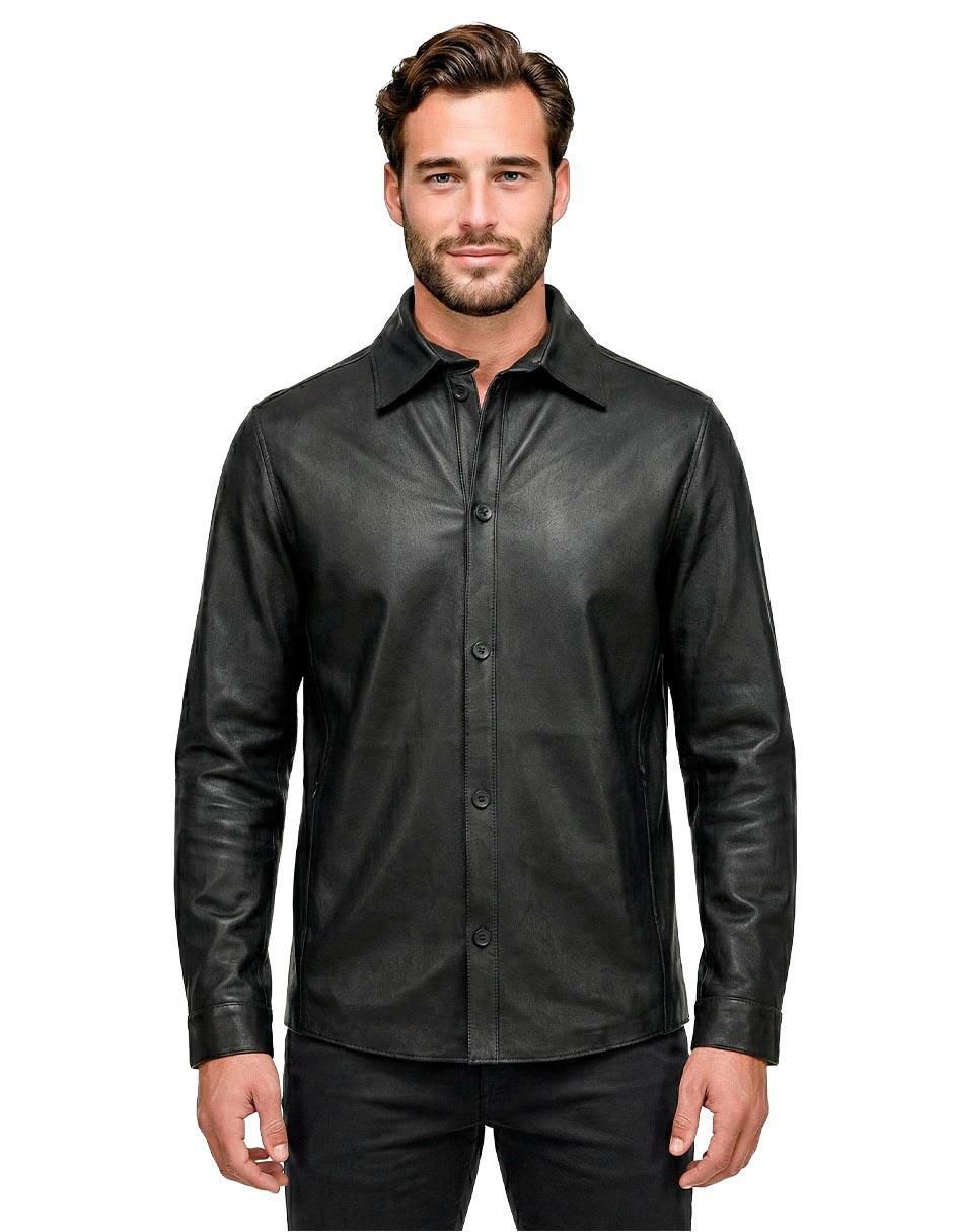 Chamarra casual de piel para hombre