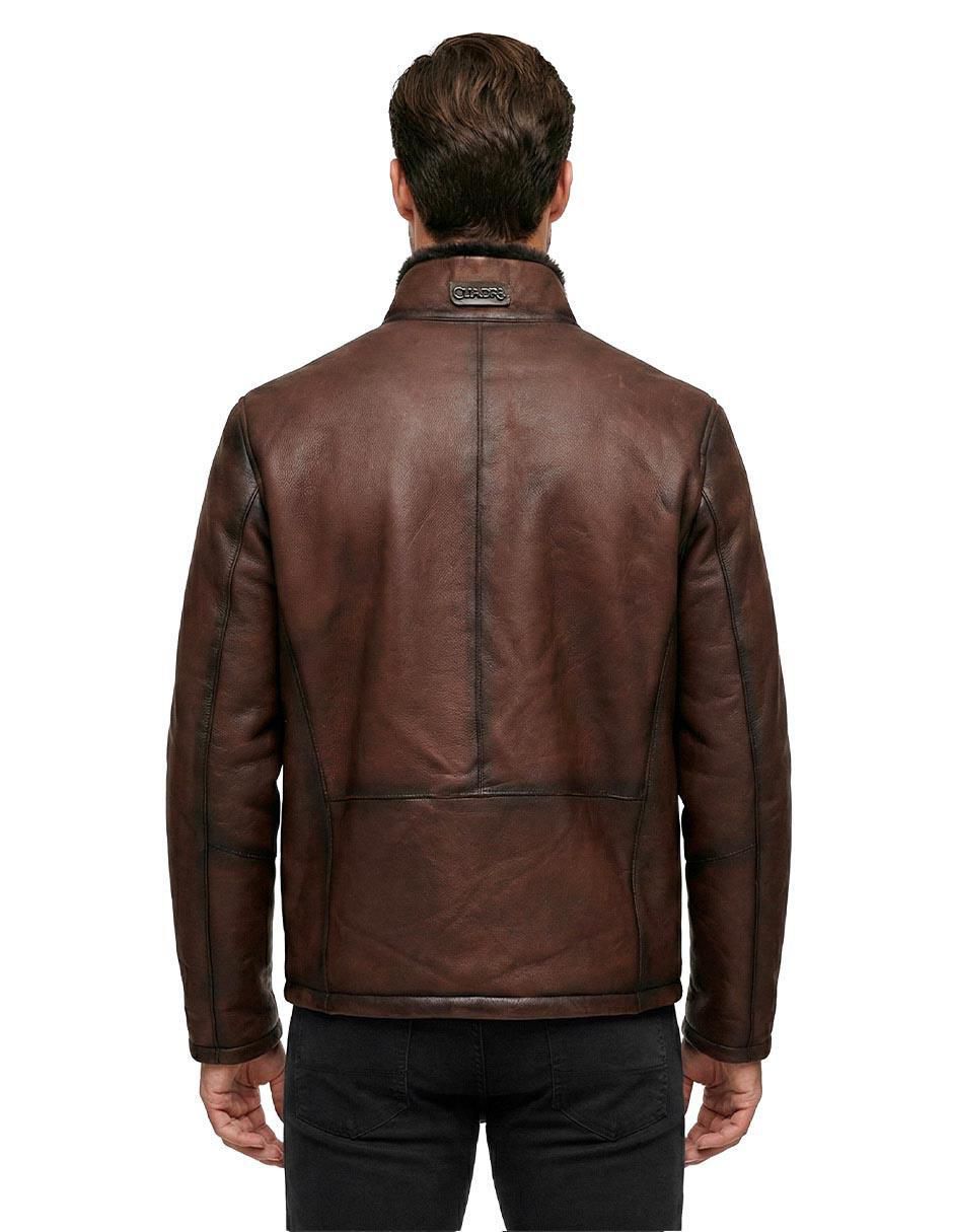 Chamarra harrington Cuadra de piel con bolsillos para hombre