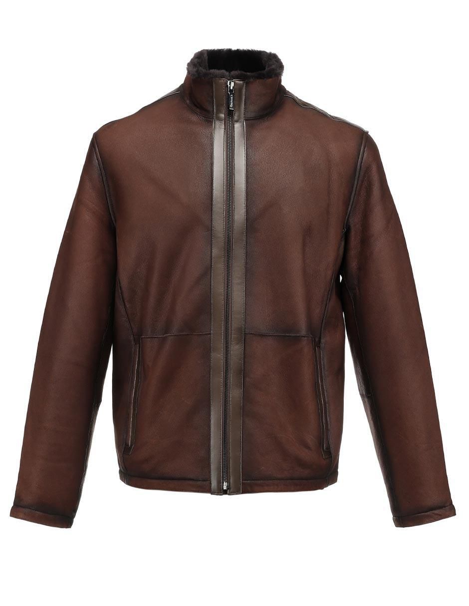 Chamarra harrington Cuadra de piel con bolsillos para hombre