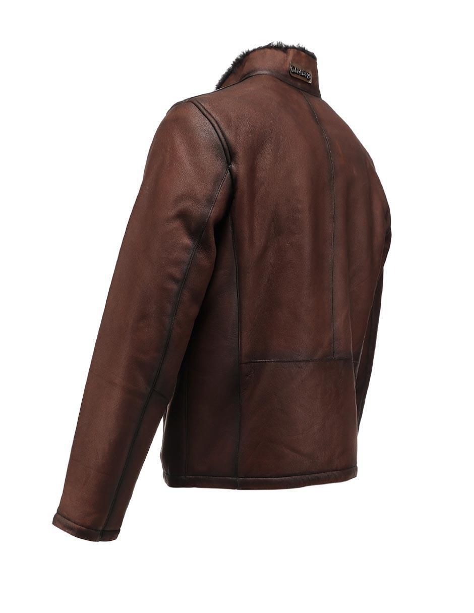 Chamarra harrington Cuadra de piel con bolsillos para hombre