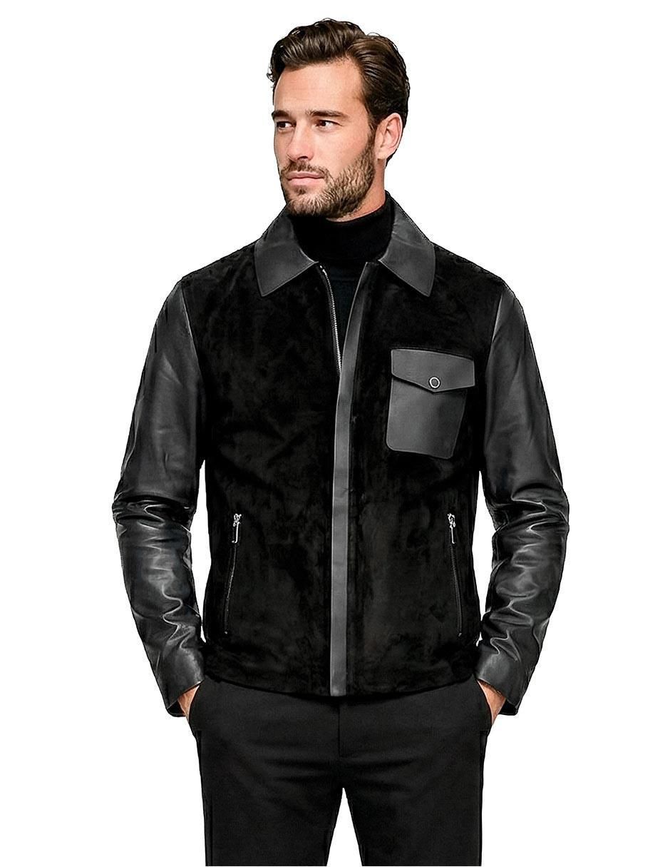 Chamarra casual de piel para hombre
