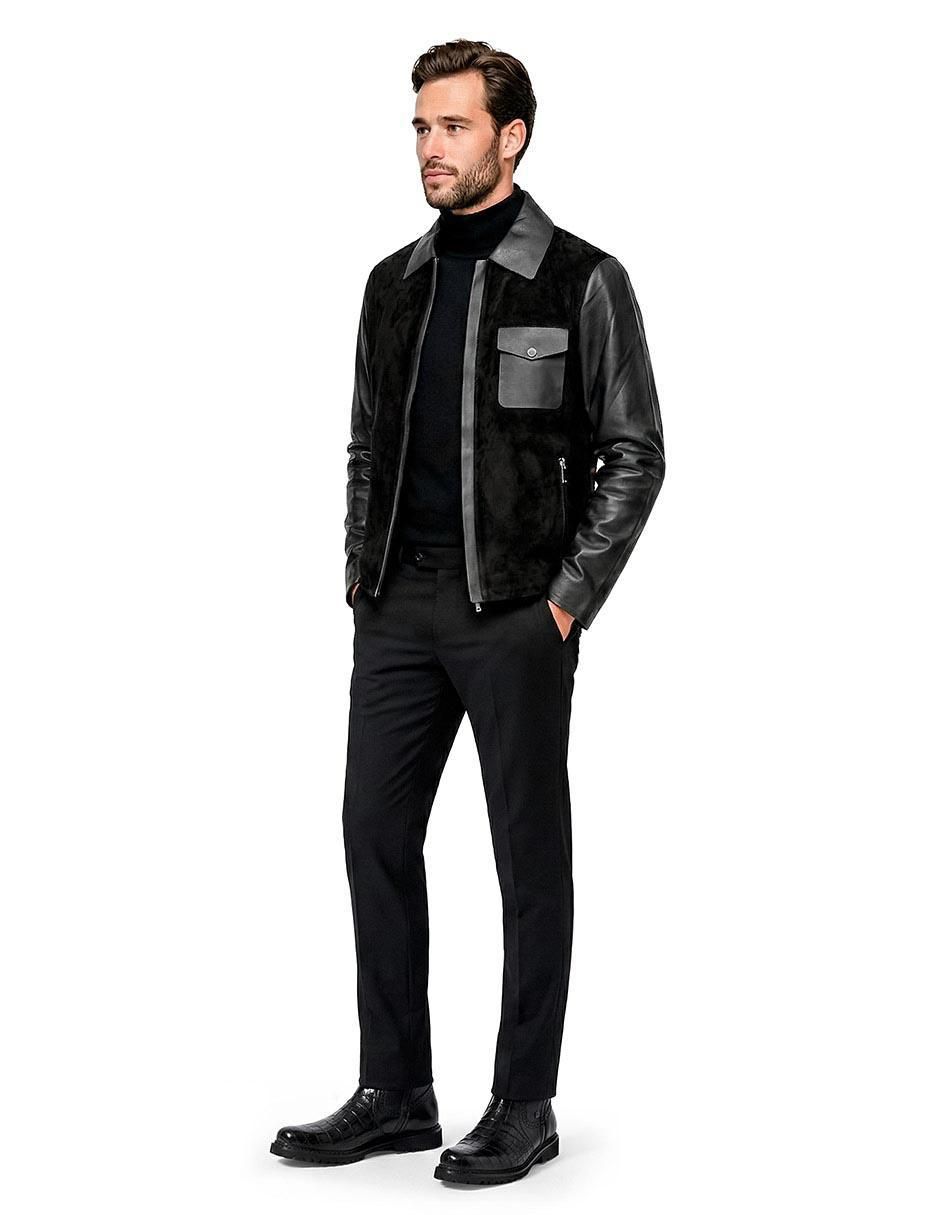 Chamarra casual Cuadra de piel para hombre