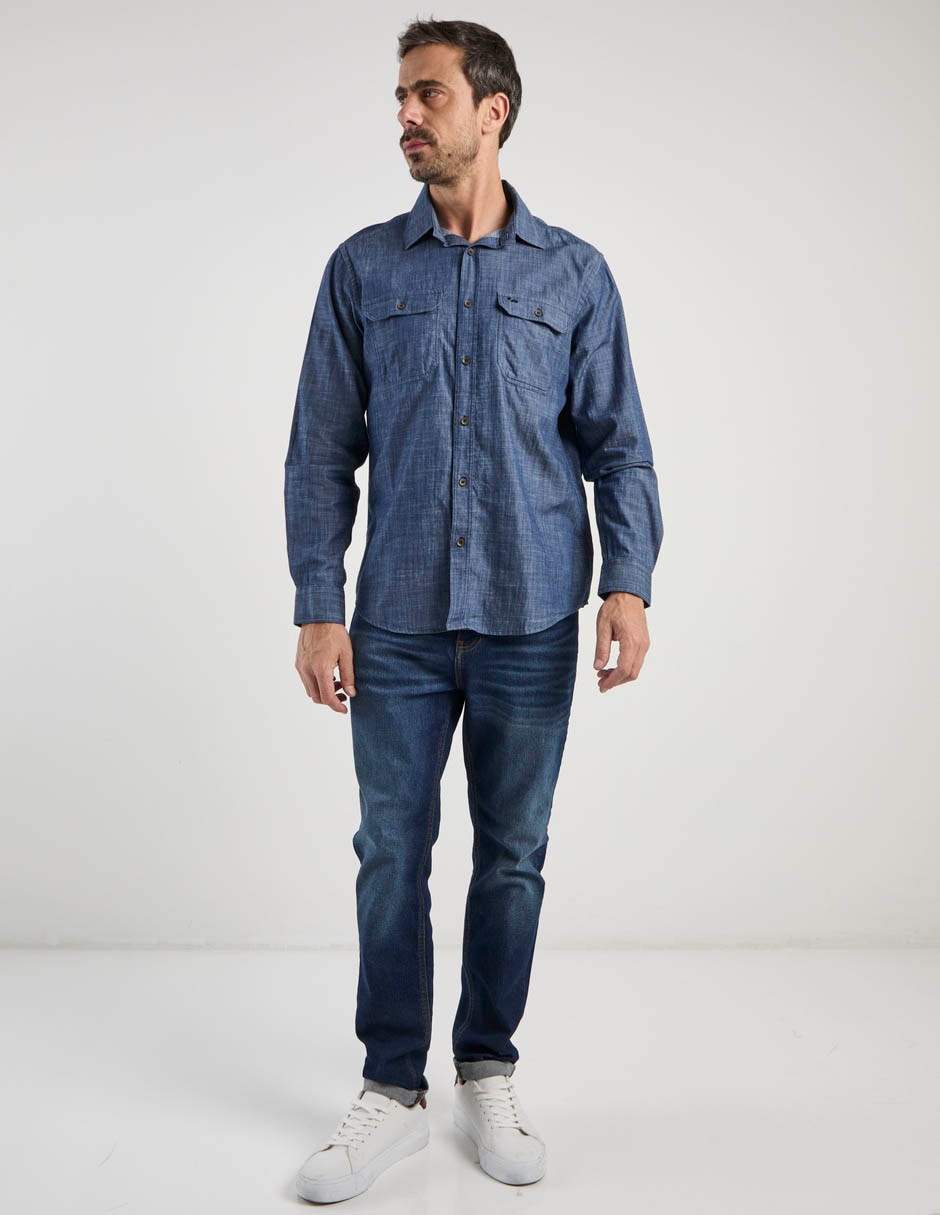 Camisa casual de algodón manga larga para hombre