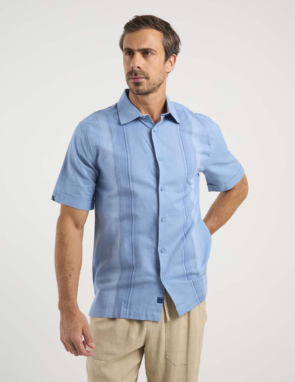 Camisa casual de lino manga corta para hombre 1
