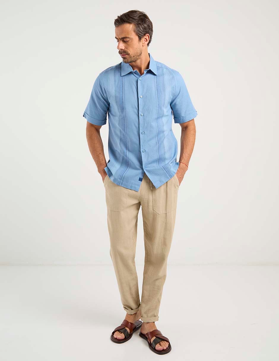 Camisa casual de lino manga corta para hombre 7
