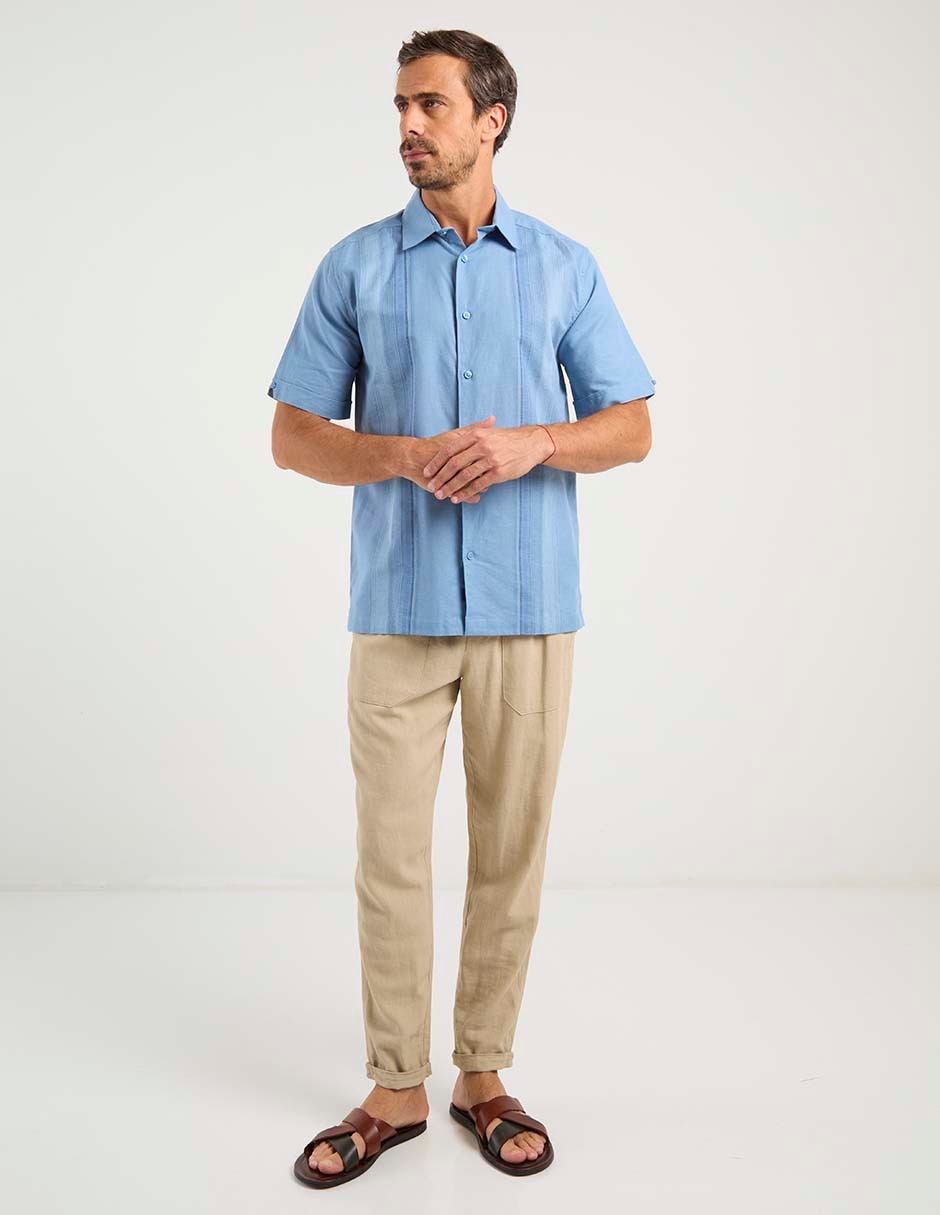 Camisa casual de lino manga corta para hombre 8