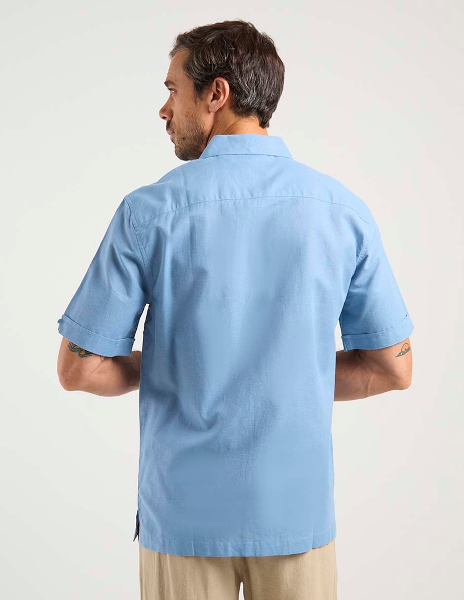 Camisa casual de lino manga corta para hombre 11