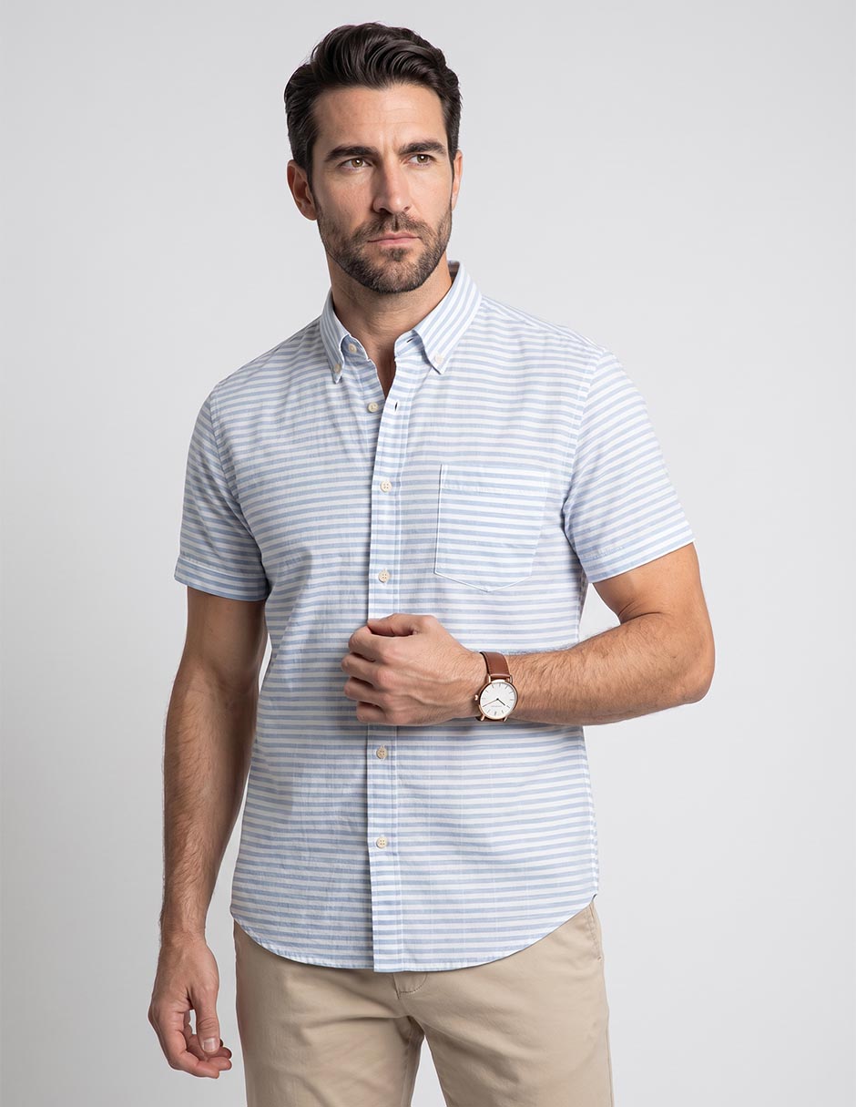Camisa casual de algodón manga corta para hombre