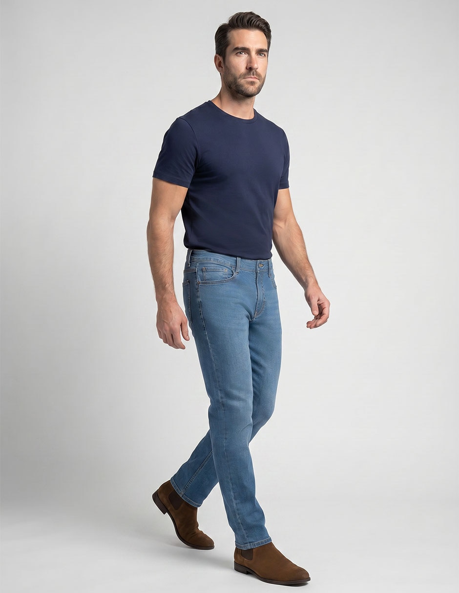 Jeans straight lavado claro para hombre 3