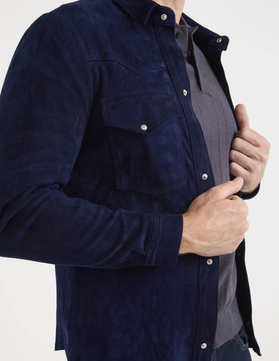 Chamarra denim de gamuza con bolsillos para hombre 4