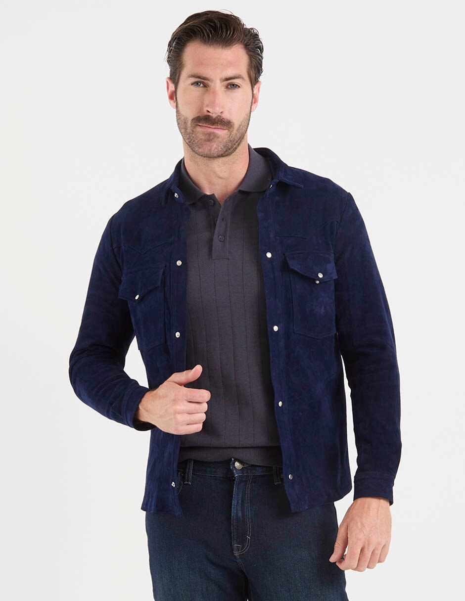 Chamarra denim de gamuza con bolsillos para hombre