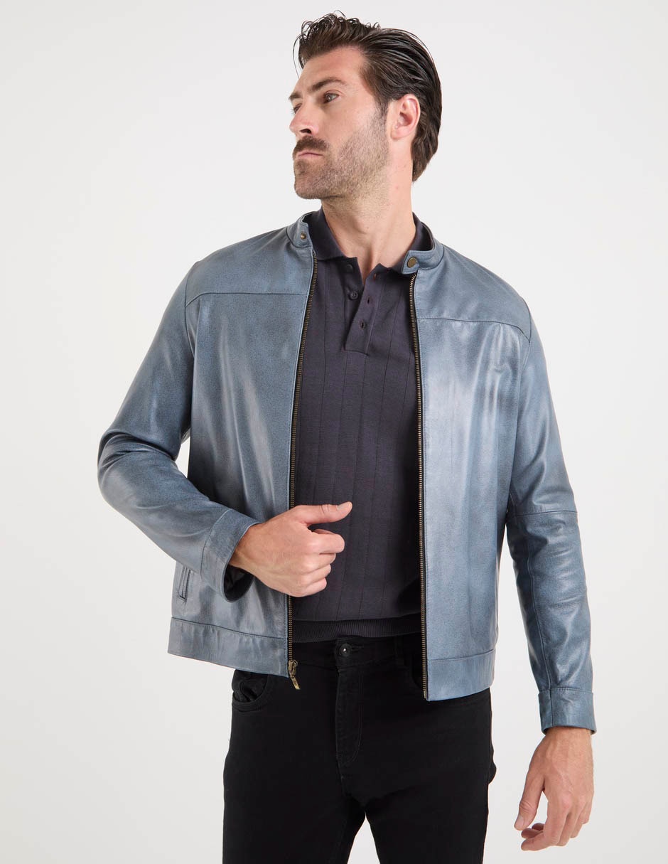 Chamarra casual de piel para hombre
