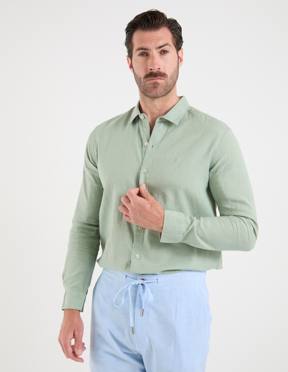 Camisa casual de algodón y lino manga larga para hombre Camisa casual de algodón y lino manga larga para hombre