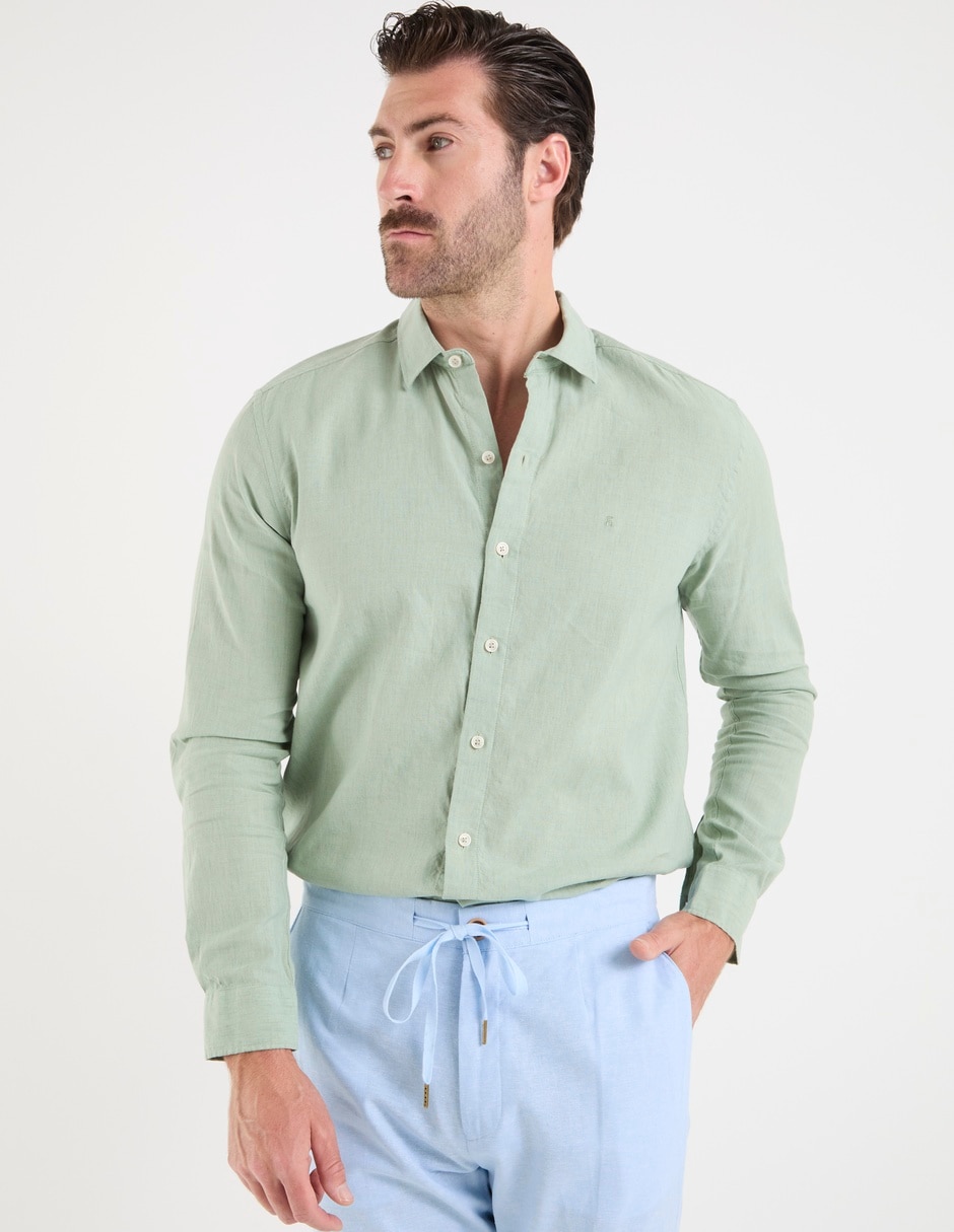 Camisa casual de algodón y lino manga larga para hombre 17
