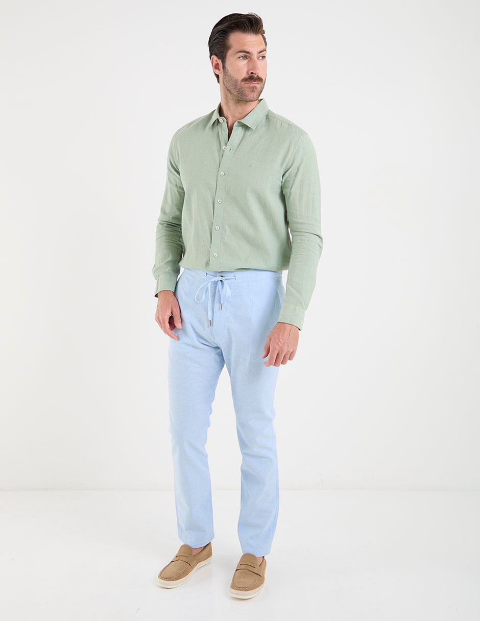 Camisa casual de algodón y lino manga larga para hombre 18