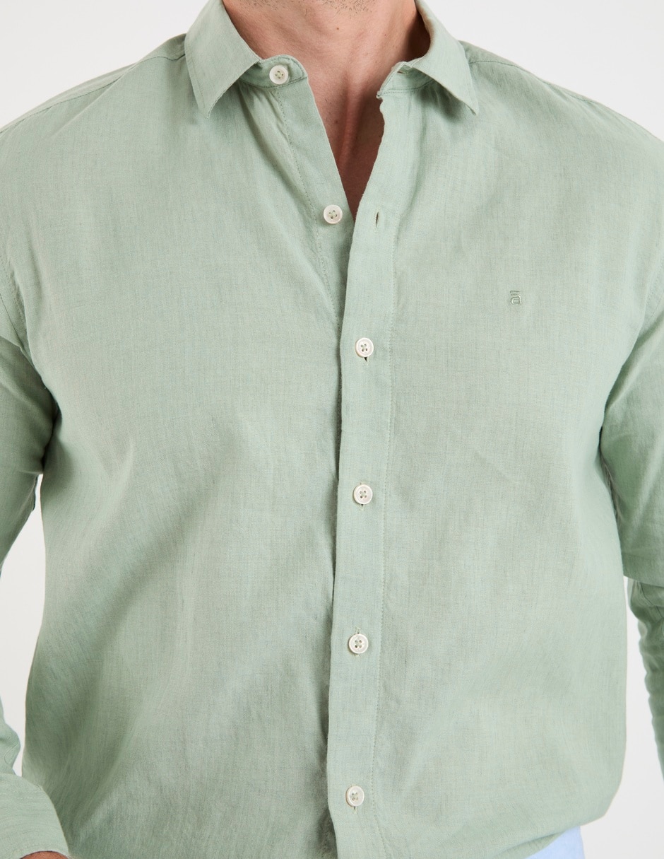 Camisa casual de algodón y lino manga larga para hombre 19