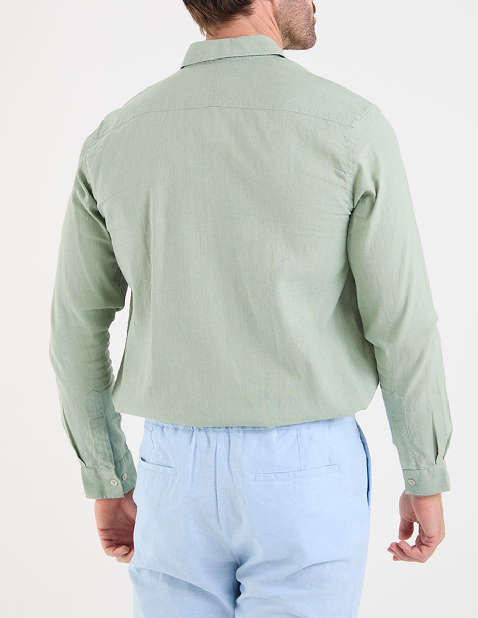 Camisa casual de algodón y lino manga larga para hombre 20