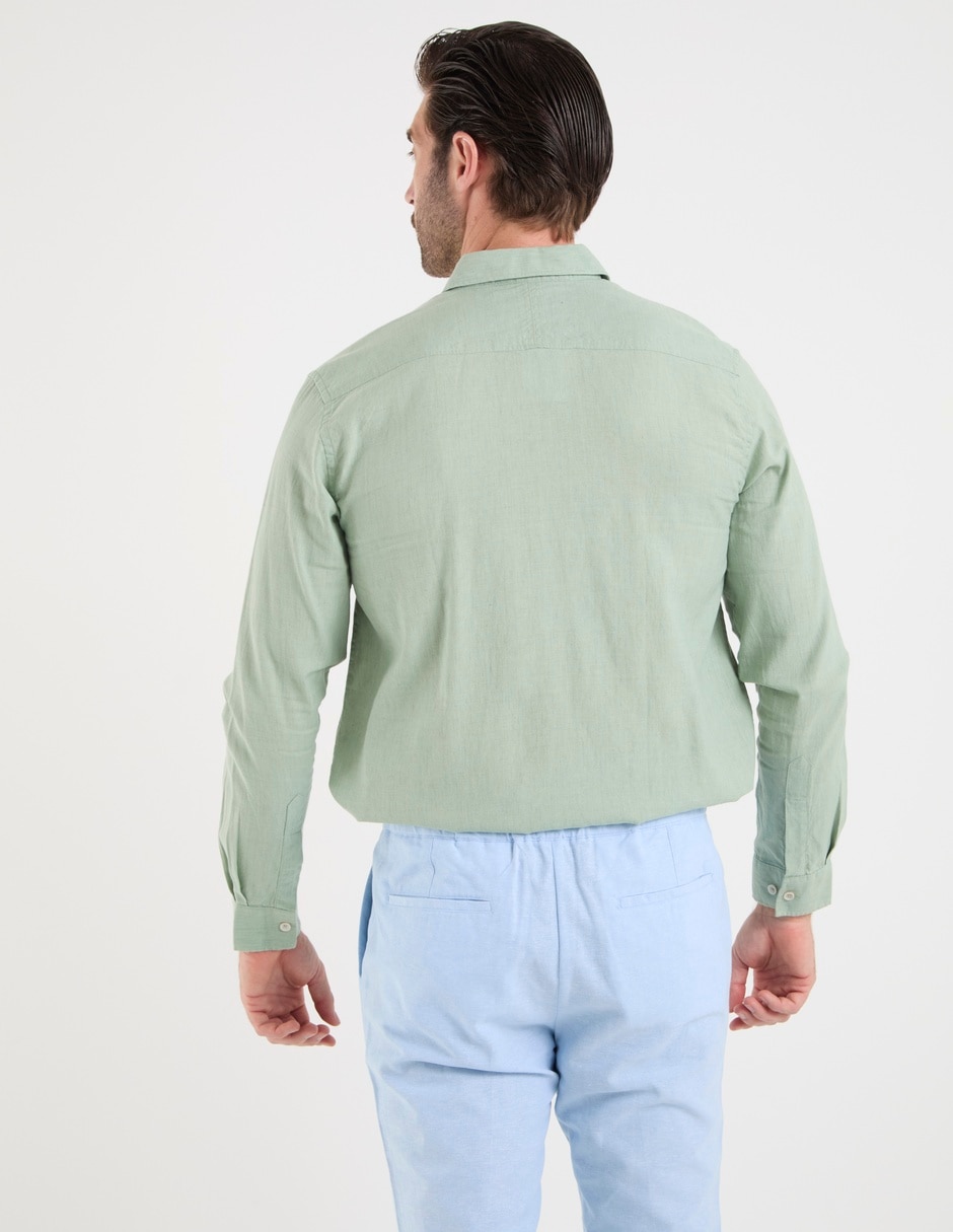 Camisa casual de algodón y lino manga larga para hombre 21