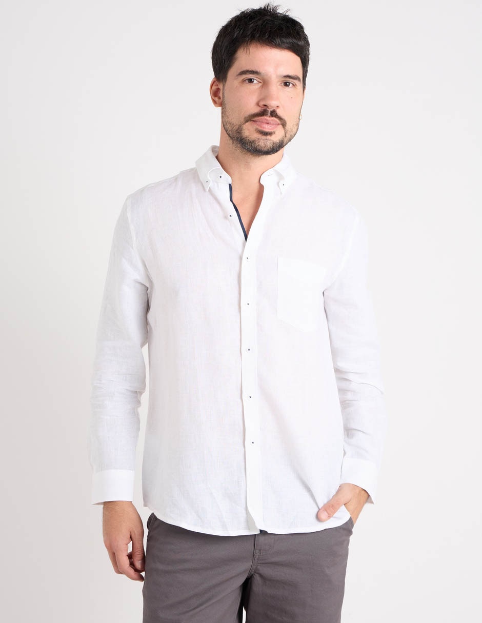 Camisa casual de lino manga larga para hombre Camisa casual de lino manga larga para hombre