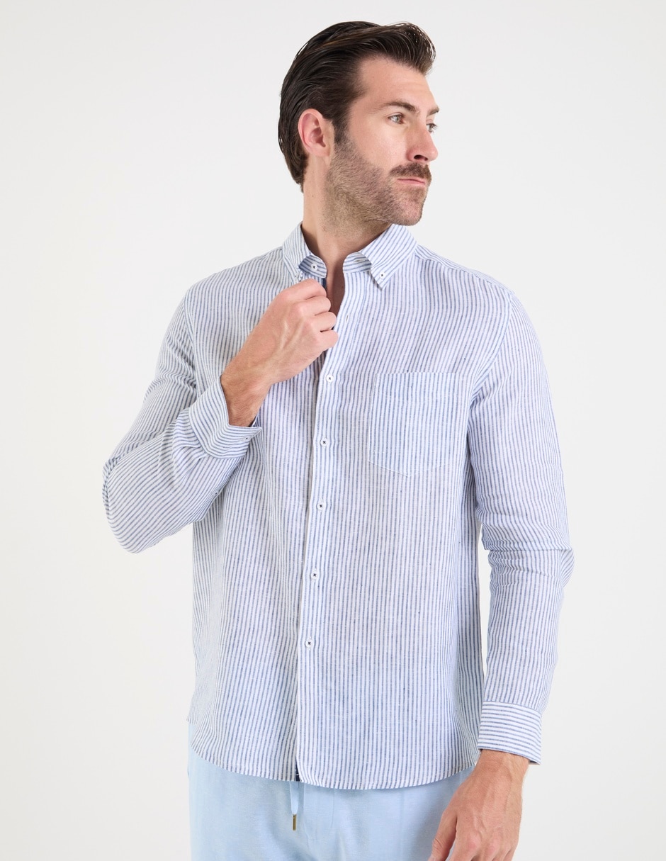 Camisa casual de lino manga larga para hombre 3