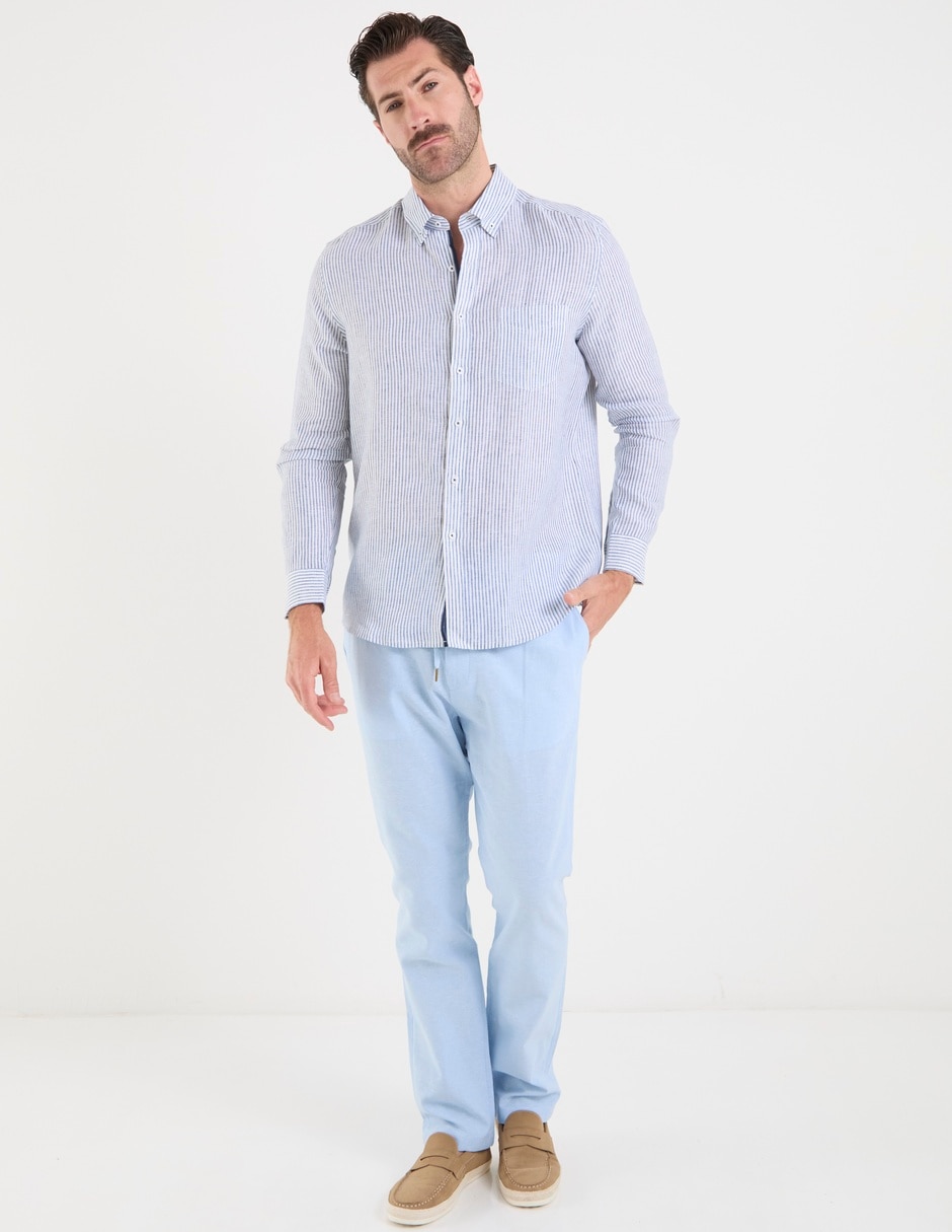 Camisa casual de lino manga larga para hombre 4
