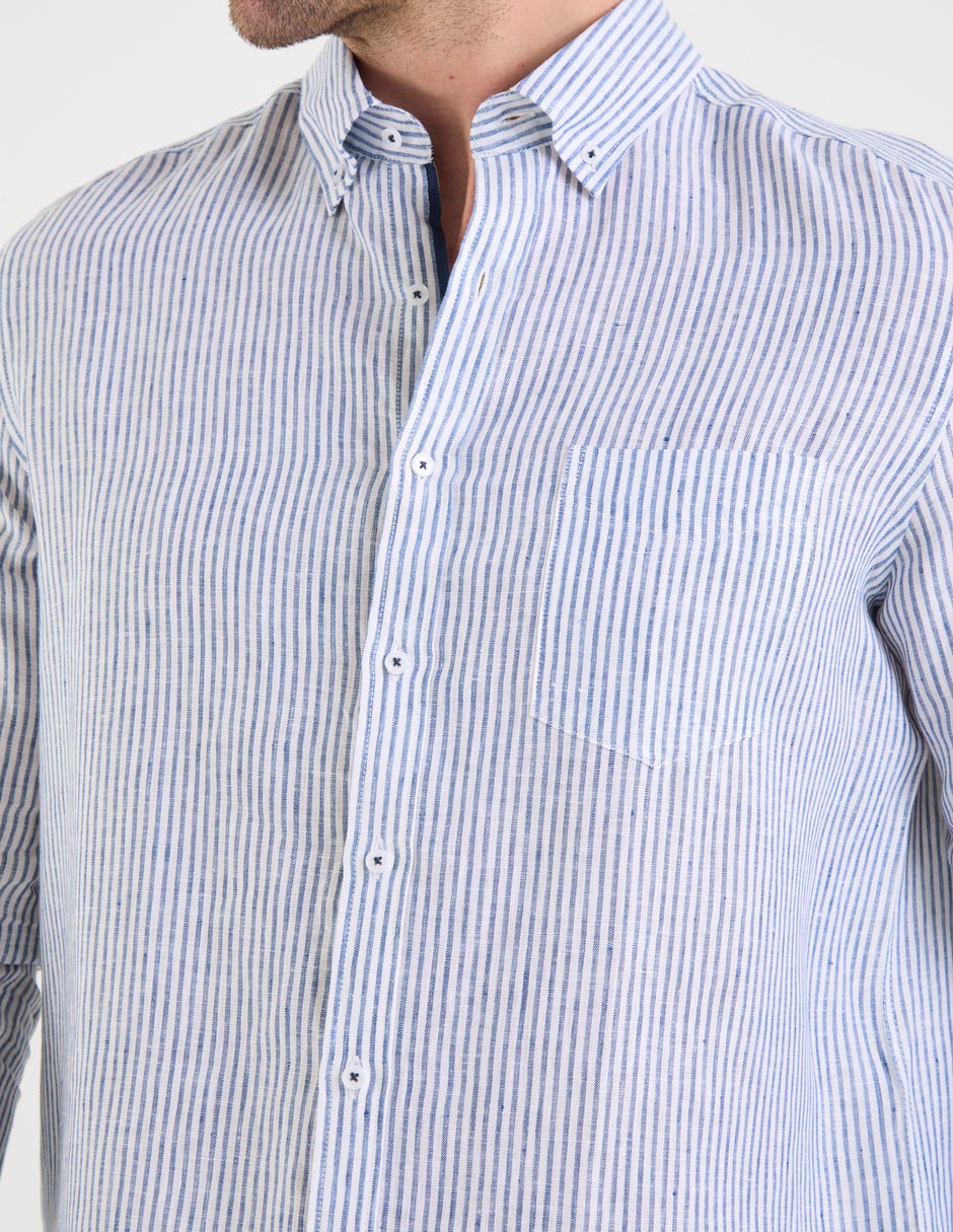 Camisa casual de lino manga larga para hombre 5