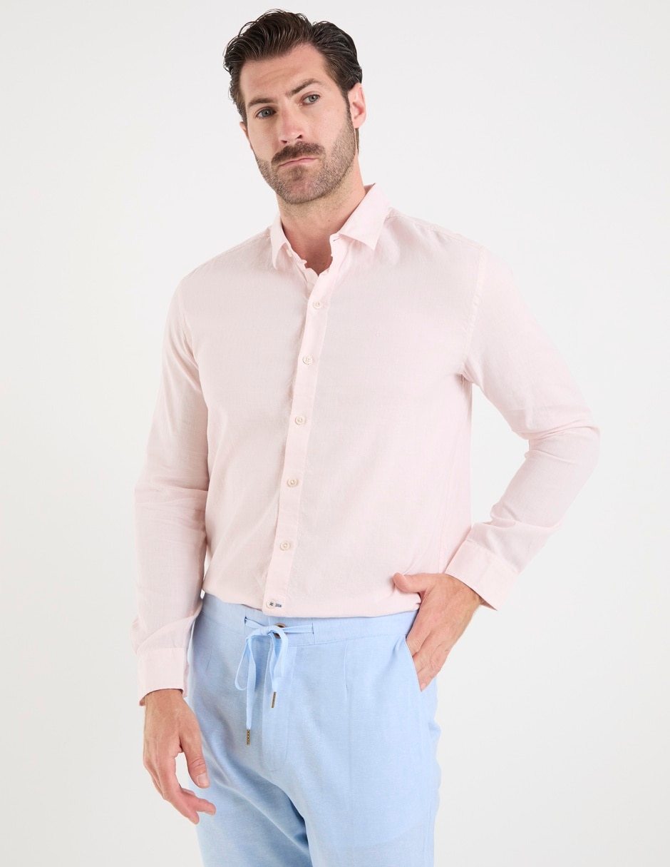 Camisa casual ábito de algodón manga larga para hombre