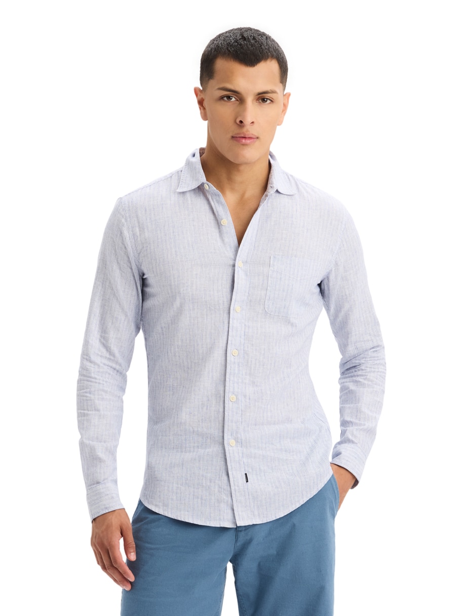 Camisa casual de lino manga larga para hombre