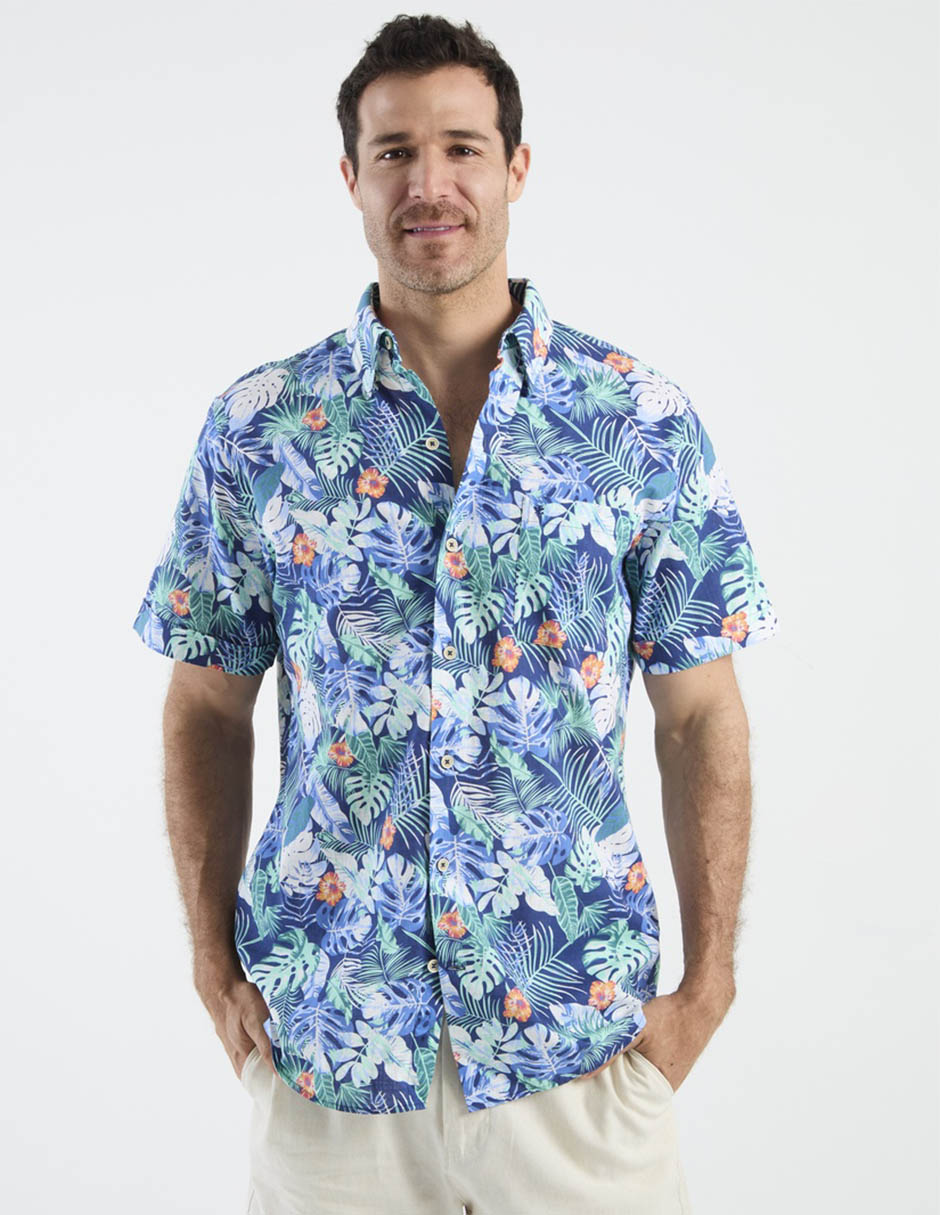 Camisa playa Izod de algodón manga corta para hombre