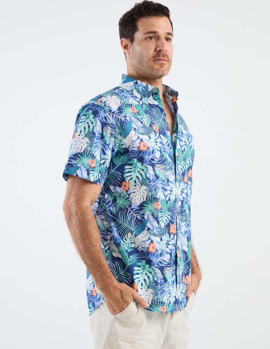 Camisa playa Izod de algodón manga corta para hombre