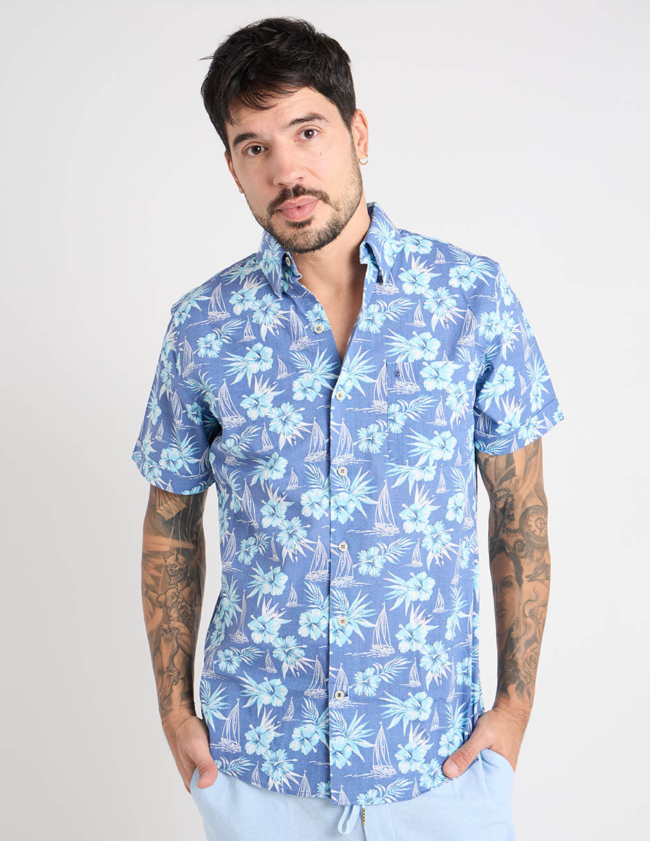 Camisa casual de algodón manga corta para hombre