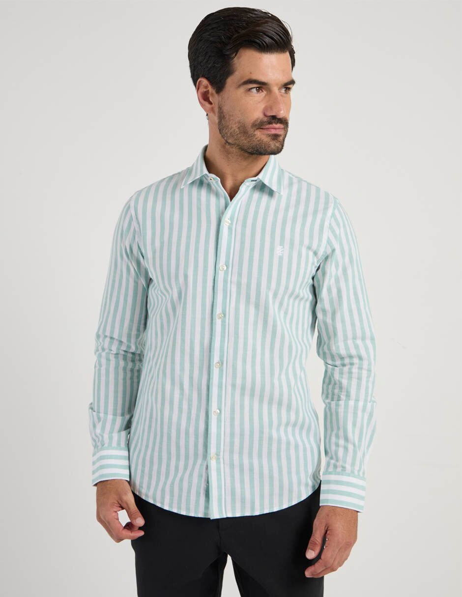 Camisa casual izod de algodón manga larga para hombre