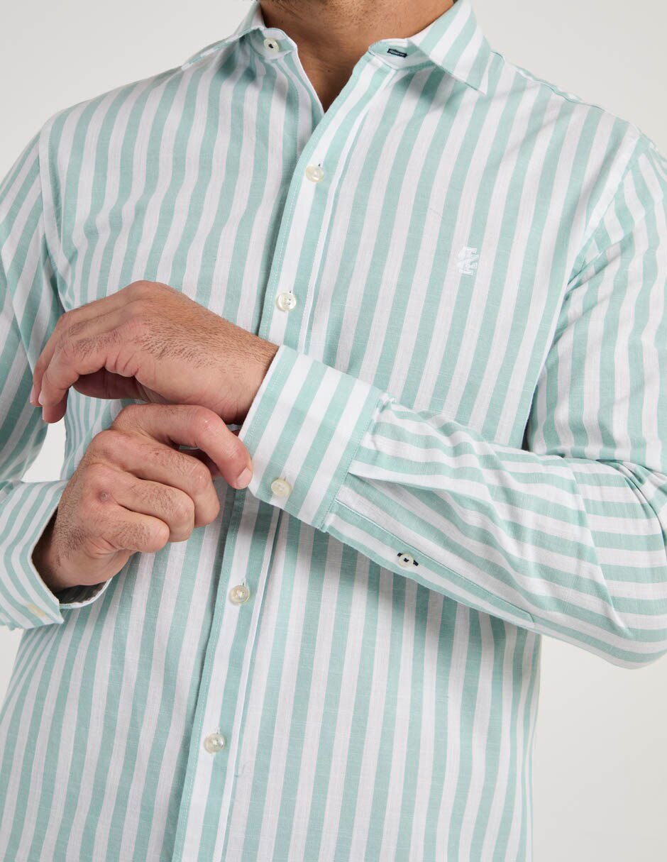 Camisa casual izod de algodón manga larga para hombre