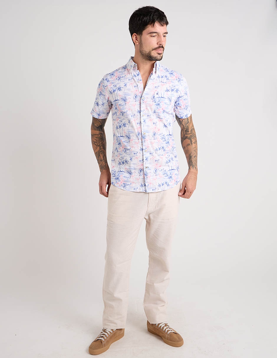 Camisa playa de algodón manga corta para hombre 2