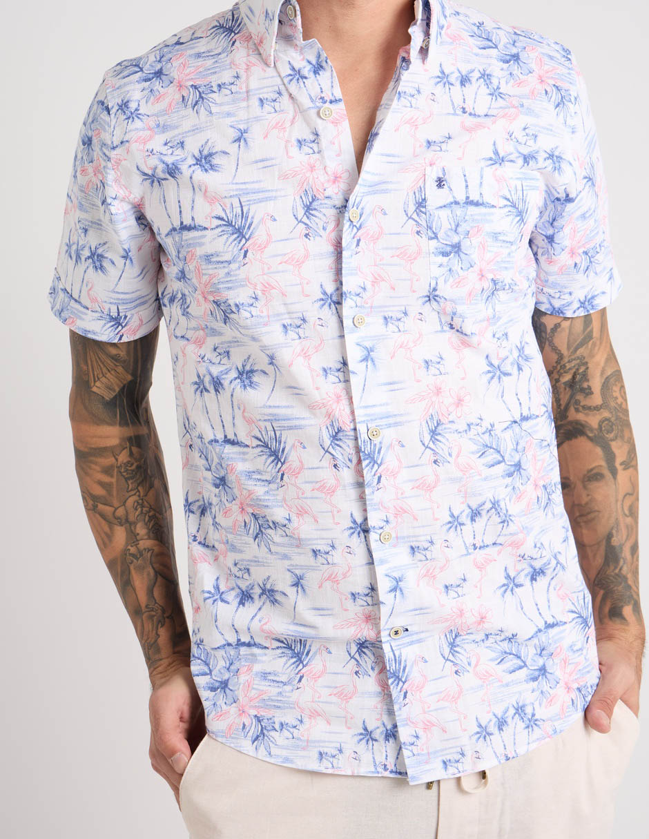 Camisa playa de algodón manga corta para hombre 3