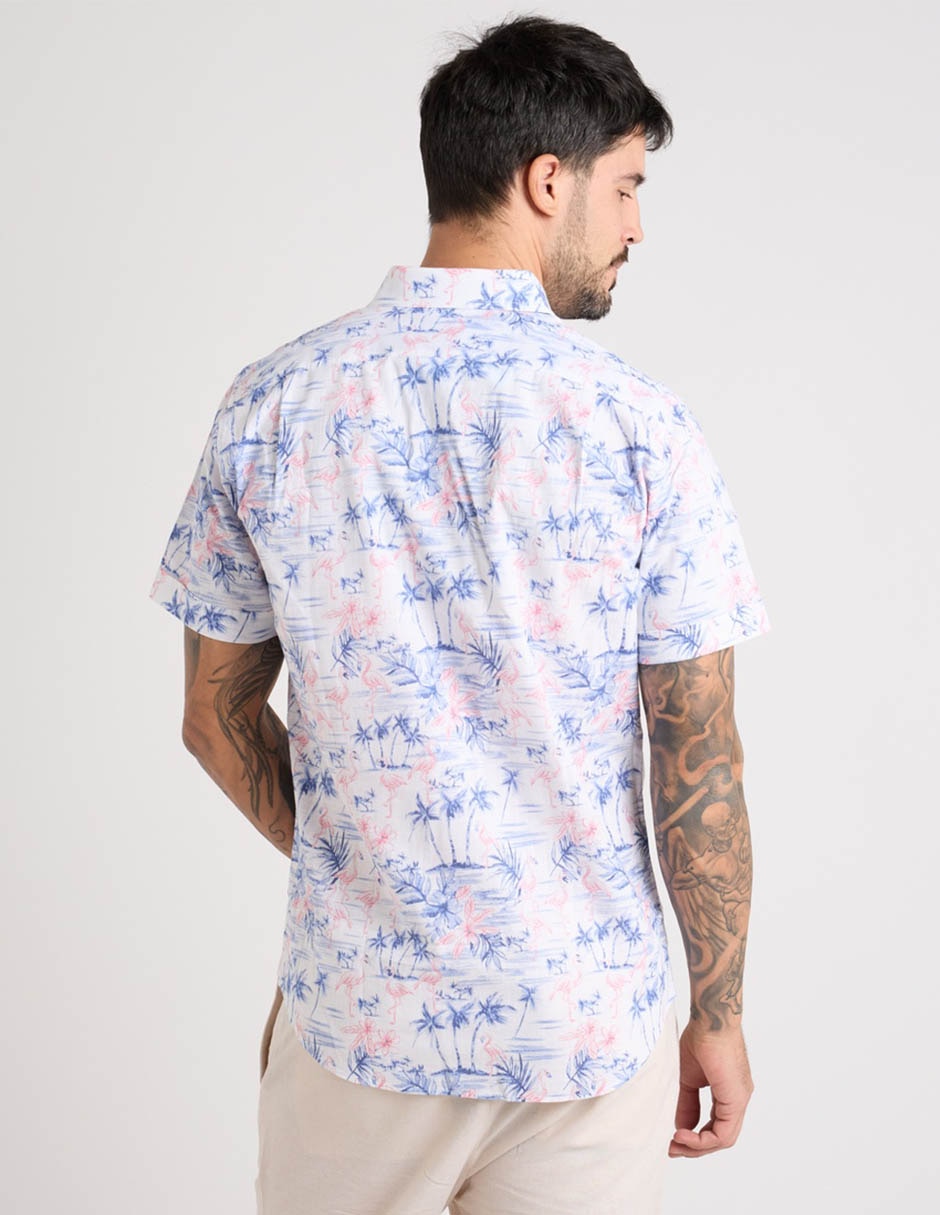 Camisa playa de algodón manga corta para hombre