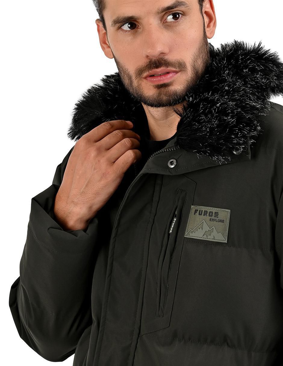 Chamarra acolchada capucha y bolsa para hombre