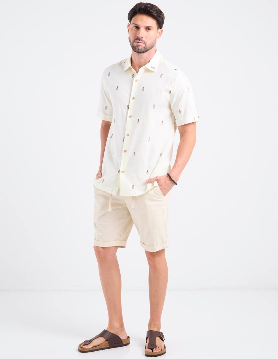 Camisa casual cubavera de algodón y lino manga corta para hombre