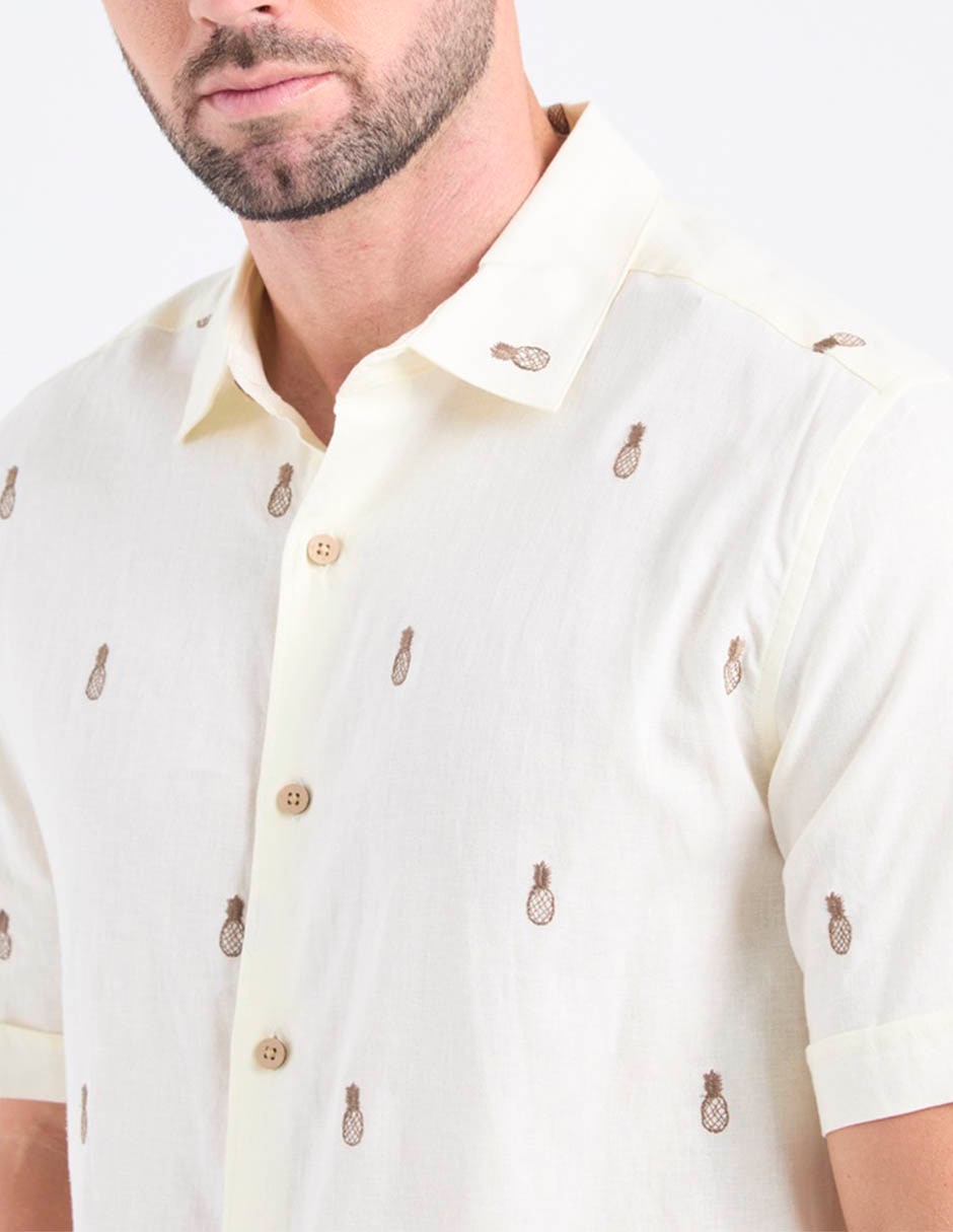 Camisa casual cubavera de algodón y lino manga corta para hombre